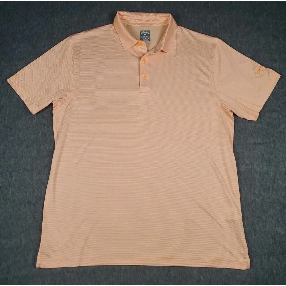 Callaway Polo Mens Large Orange Striped Loose Fit Stretch Opti-Dri Golf Shirt